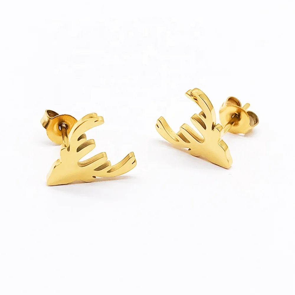 

18K Gold Plated Animals Jewelry Deer Stud Earrings For Women Stainless Steel Joyeria Acero Inoxidable Bijoux Accessories, Steel/gold/rose gold and other