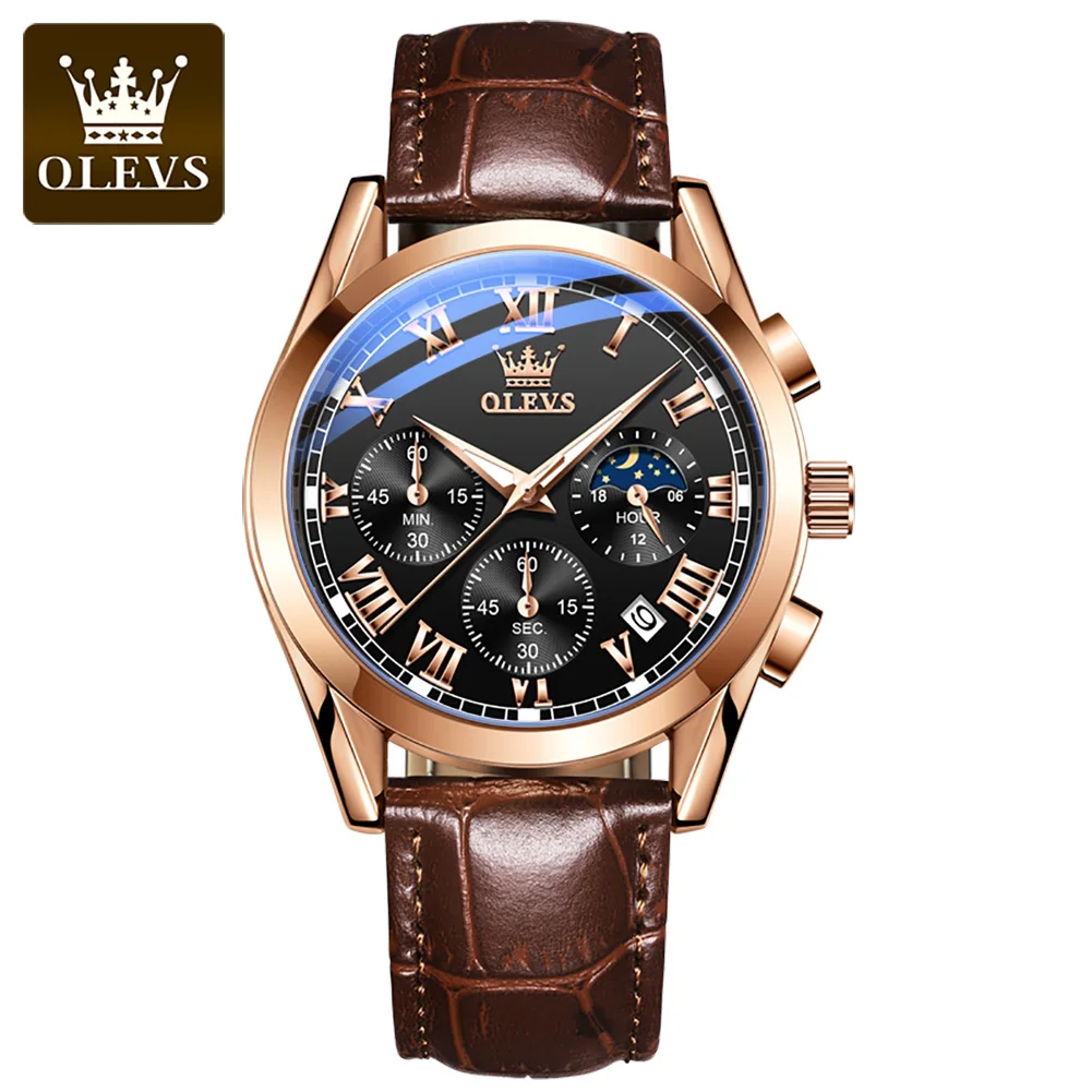 

OLEVS 2871 New Luxury Fashion Glass Quartz Analog Leather Men Watch Casual Leather strap Men Olevs Watch