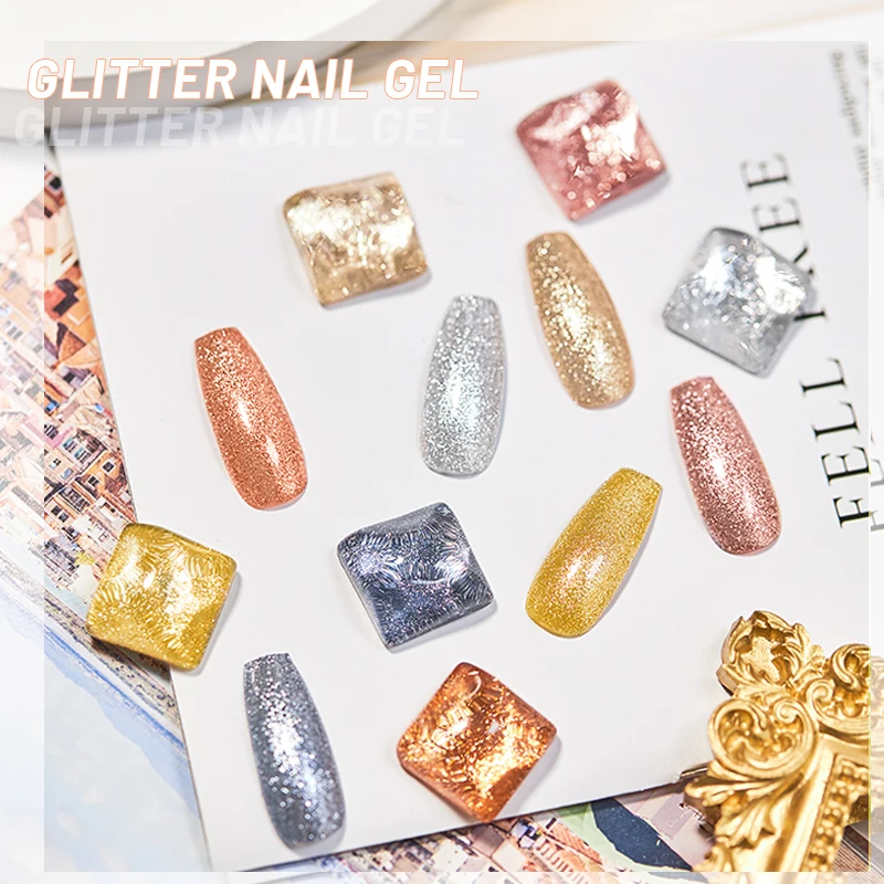 

2021 New High Pigment 8ML 6 Color Reflective Shine Flash Hard Vegan Nail Uv Led Art Nails Glitter Gel Polish, 6colors