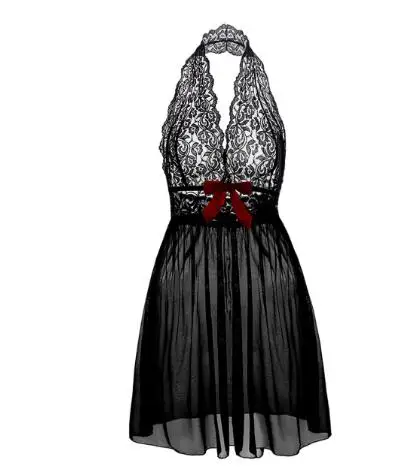 

Women Sexy Halter Sheer Lace Plus Size Dress Casual Solid Mini Chemise Dress Ladies Nightdress Female Sleep Dress, As picture show