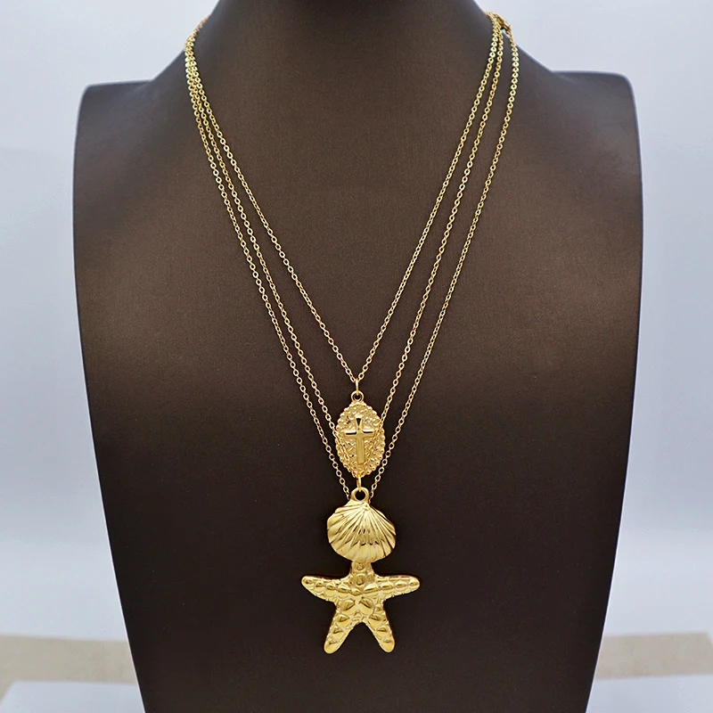 

TOP quality 18K real gold plated stainless steel necklace pendant jewelry set