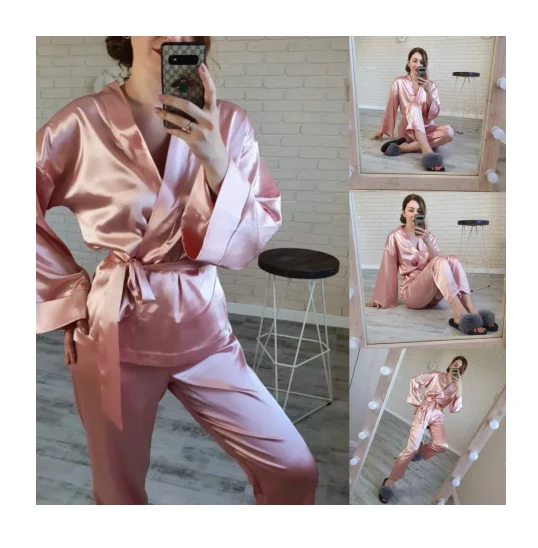 

Famous brand pajamas women breathable sleepwear Two Pieces Letter Printed Silk Long Sleeve silk women s sleepwear set