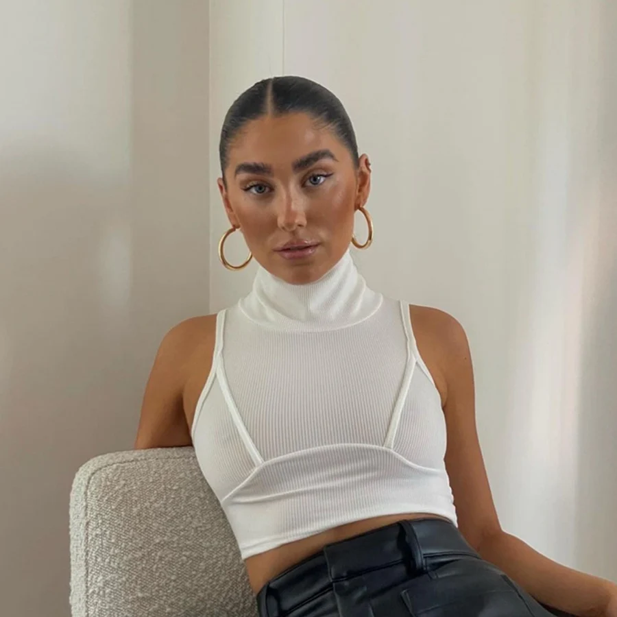 

Nibber K21B00959 Vest women 2021 stitching vest ladies retro sleeveless crop top summer street casual wear Tee factory wholesale