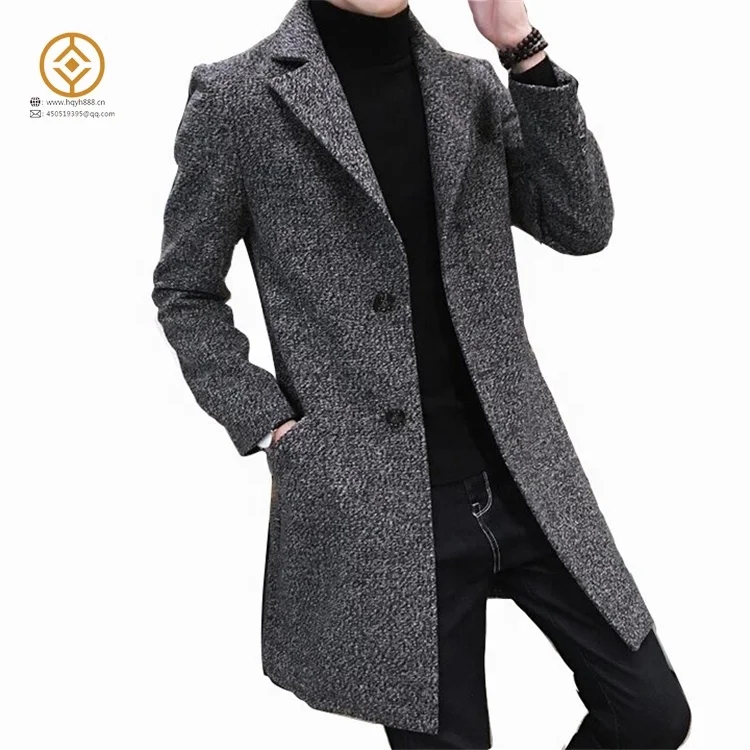 

Men's autumn and winter mid-length trench overcoat casual wool jacket Slim-fit snowflake trench coat men's mid-length coat