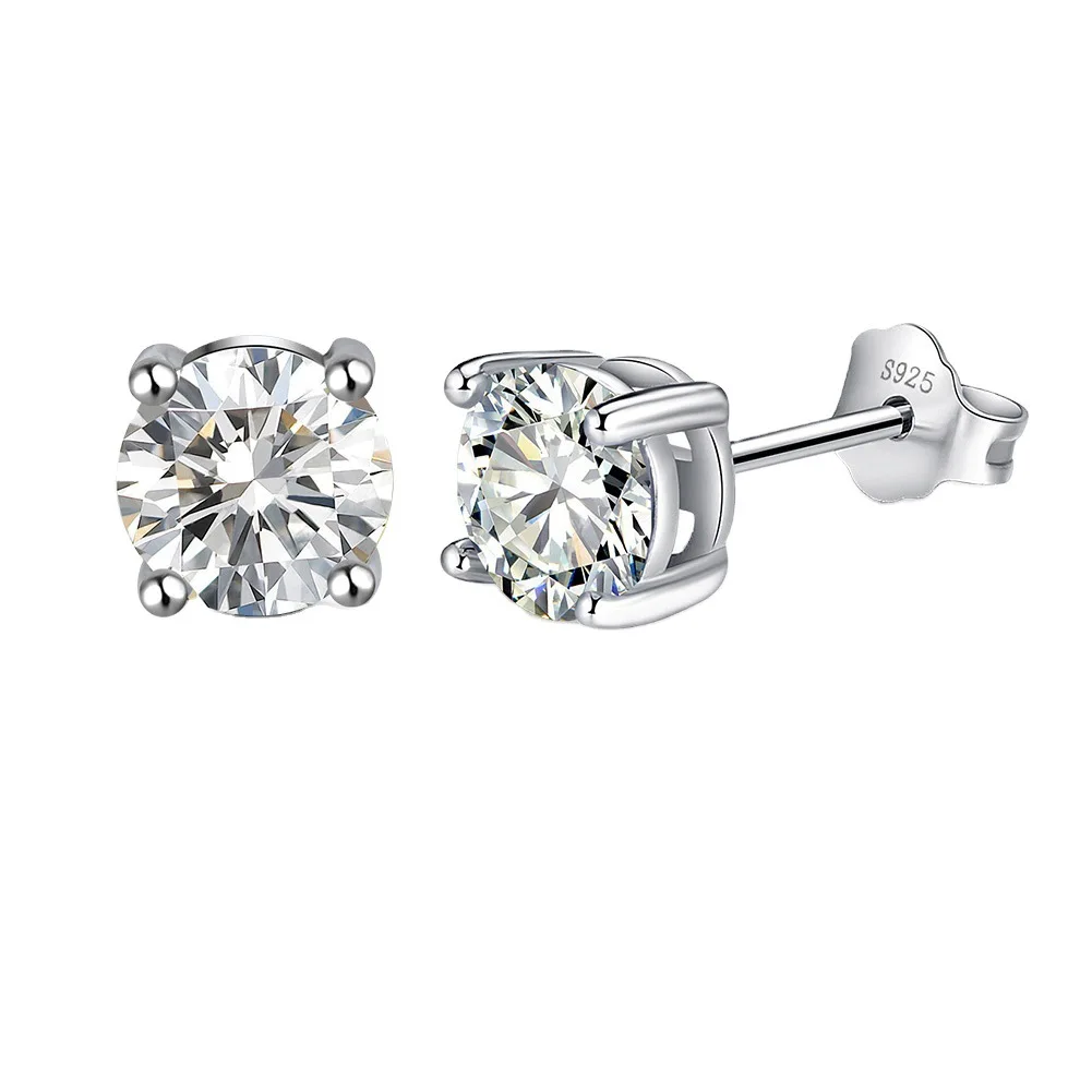 

Minimalist 925 Sterling Silver 4mm Round Clear 5A Zircon 12 Months Birthstone Stud Earrings