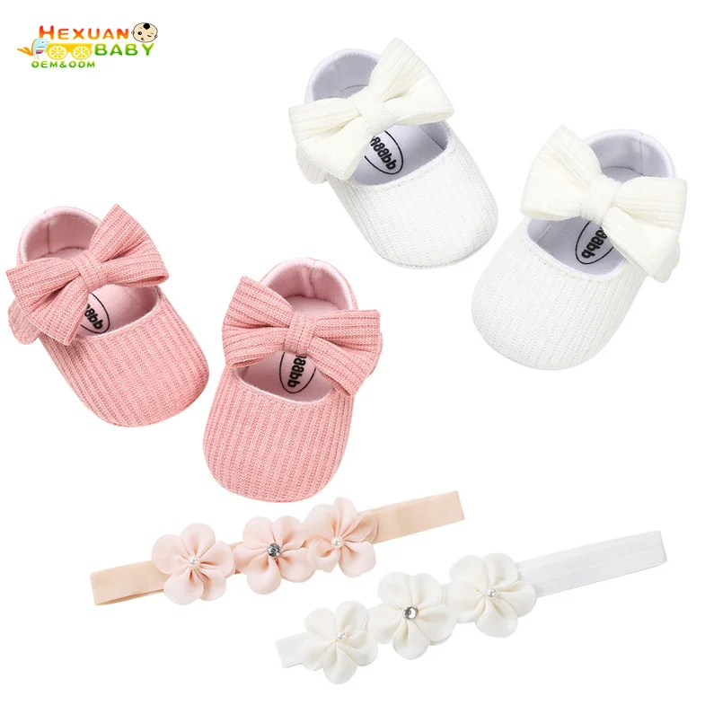 

INS Fashion Lace Bowknot Little Girl Princess Infant Baby Dress Shoes with Headband Shoes 302  Shanghai 10 Days Unisex, Picture shows