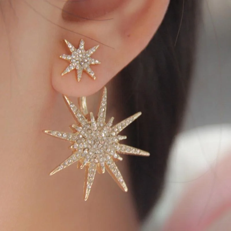 

Fashion Earrings Trend 2021 Rear Hanging Stud Earrings Shiny Luxury Romantic Six-pointed Star Snowflake Women's Earrings