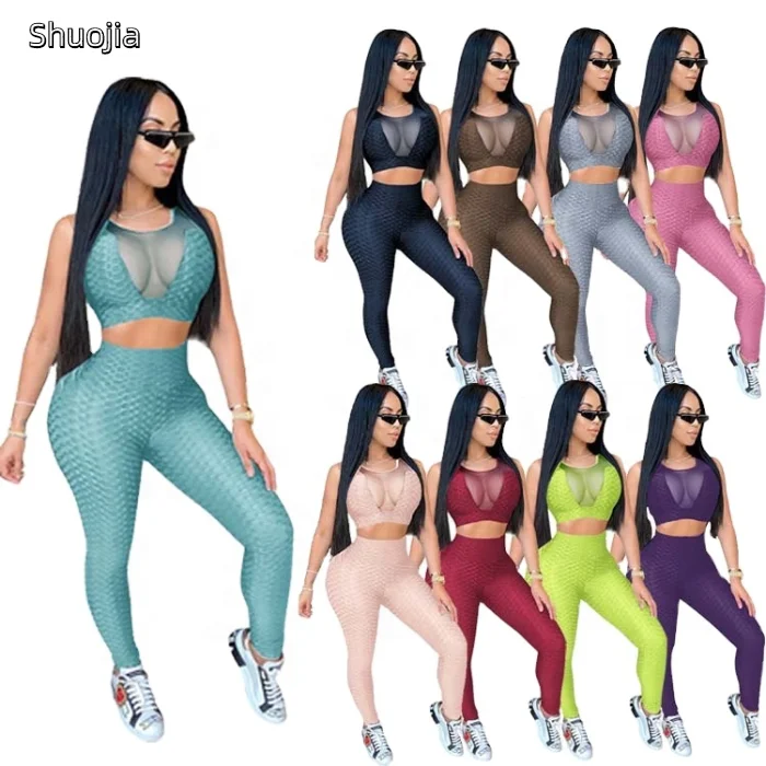 

Summer Women's plus size gym clothes 2021 Yoga Sleeveless Sportswear Fitness Sport Running Two Pieces Set Suit