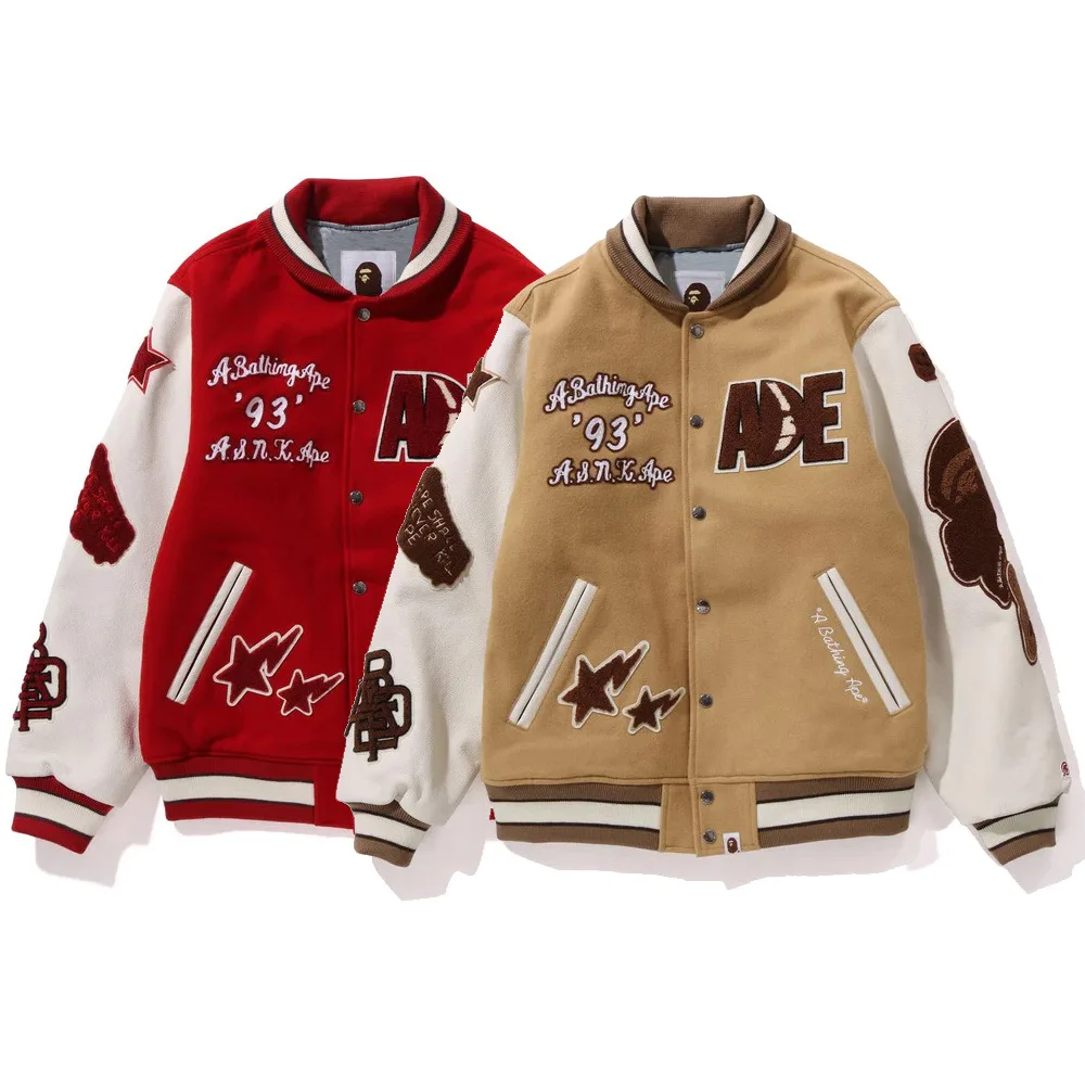 

New Style Wholesale Unisex Casual Ape Jacket Embroidery Letter Single-breasted Baseball Jacket Coat