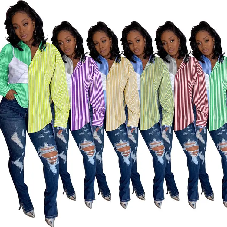 

Hot Onsale Striped Long Sleeves New Girls Clothes Women Tops Fashion Clothing Woman Shirts And Blouses