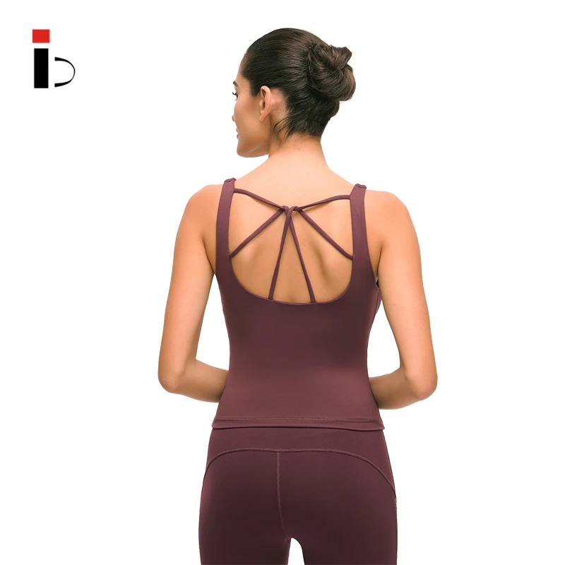 

Erogenous Dark Purple Tank Top Sexy Strappy Racerback Women Yoga Top With Removable Padds, Accept customized color