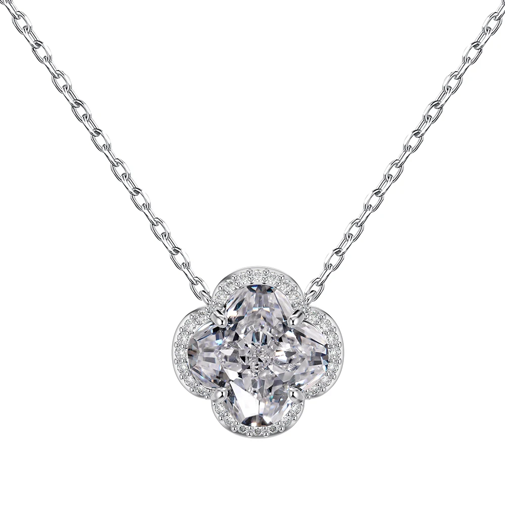Dylam Spring Garden Inspired Jewellery S925 Silver Hypoallergenic 5A Zirconia Four-leaf Clover Pendant Necklace