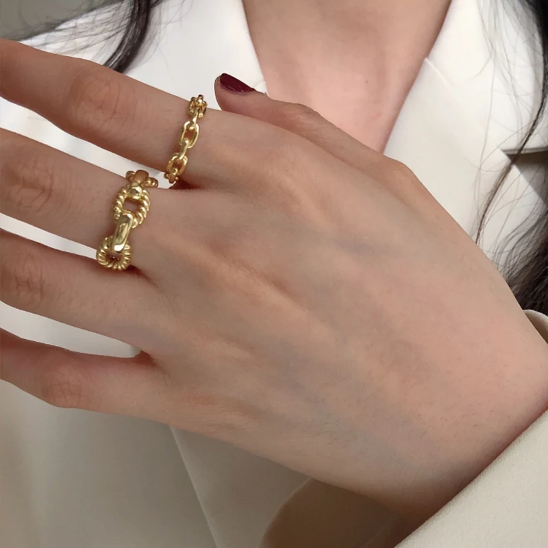 

Trendy 18k Gold Chain Shape Ring Gifts Gothic Chunky Cuban Link Rings For Women Men Love Korean Silver Color Rings Jewelry, Gold plated