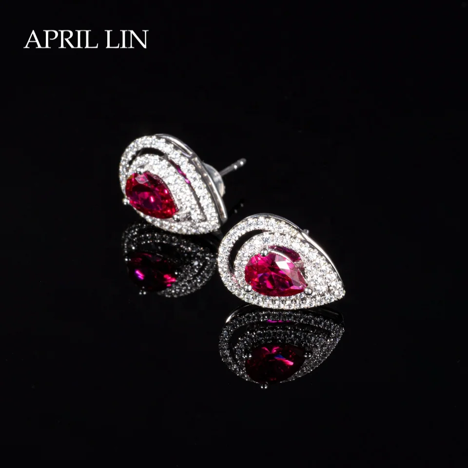

Fashionable Cubic Zirconia Korean Earrings Flower Natural Ruby Sterling Silver Stud Earrings