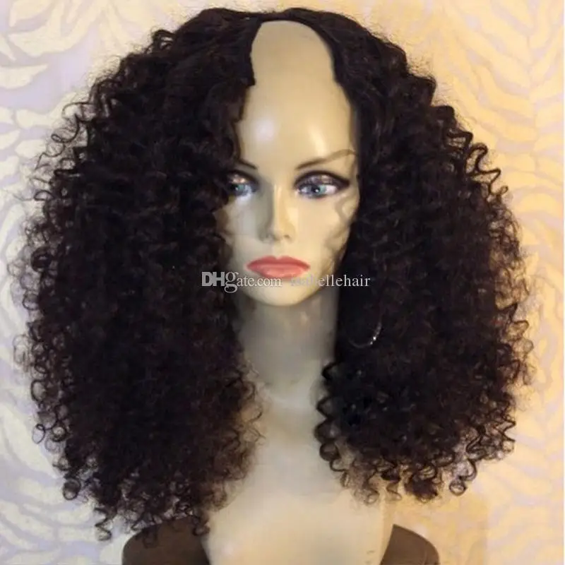 

1*4 Left Opening U Part Human Hair Wigs For Black Women 9A Brazilian Virgin Kinky Curly Upart Wigs 180% Density