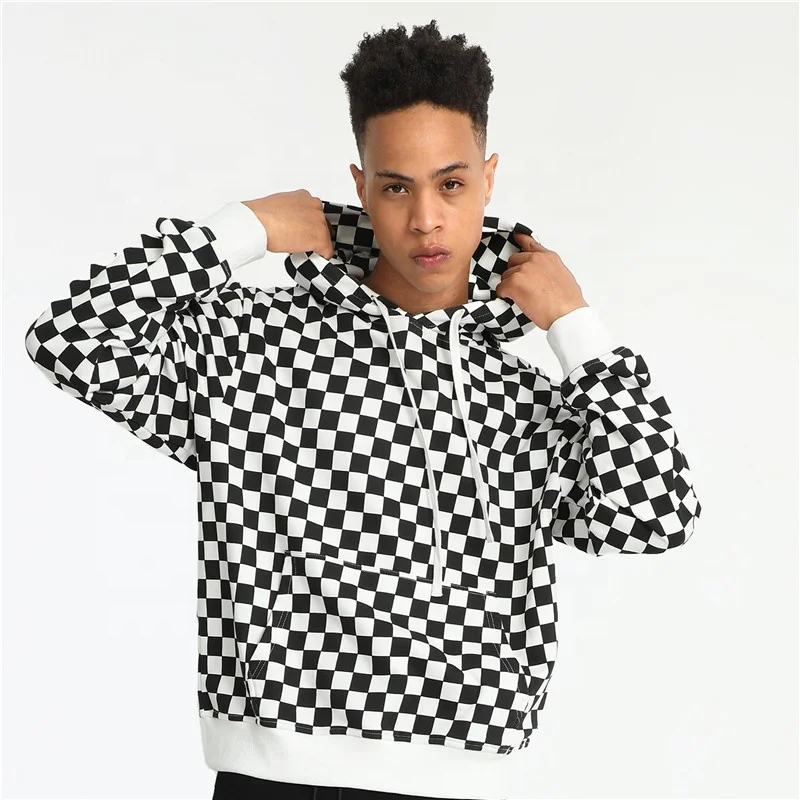 

Wholesale Pullover Cotton Checker Hoodie For Men, White