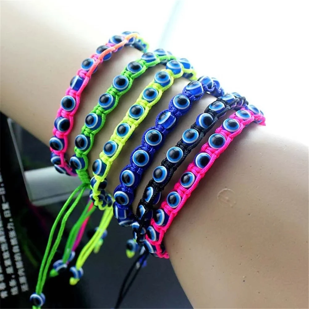 

Handmade Braid Rope String Turkish Acrylic Blue Eyes Beads Charm Bracelets Bangles for Women, Colorful