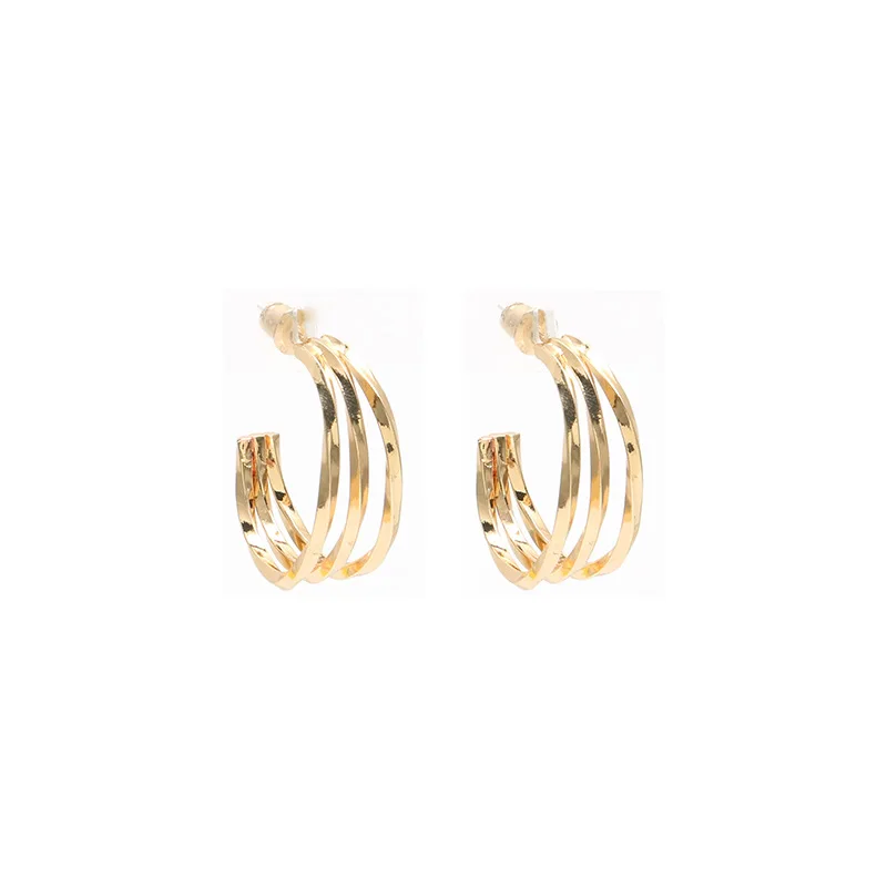 

European Hotsale 18K Gold Plating Multilayer Round C Shape Stud Earrings Triple Round Hoop Earrings For Party