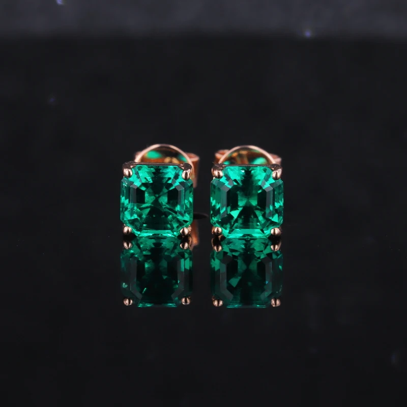 

Starsgem free shipping 9K Rose Gold lab Grown Emerald Push Back studs Earring