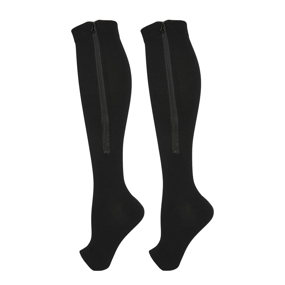 

Factory Wholesale Long Tube Zipper Socks Thin Calf Compression Socks Shaping Beautiful Leg Compression Socks, Black