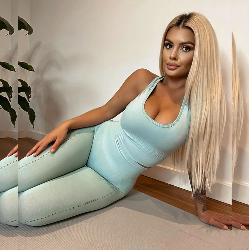 

2021 Seamless Fitness Yoga Wear Long Sleeves Solid Color Crop Yoga Set Yoga Gym Set Wholesale Compression Athletic Wear