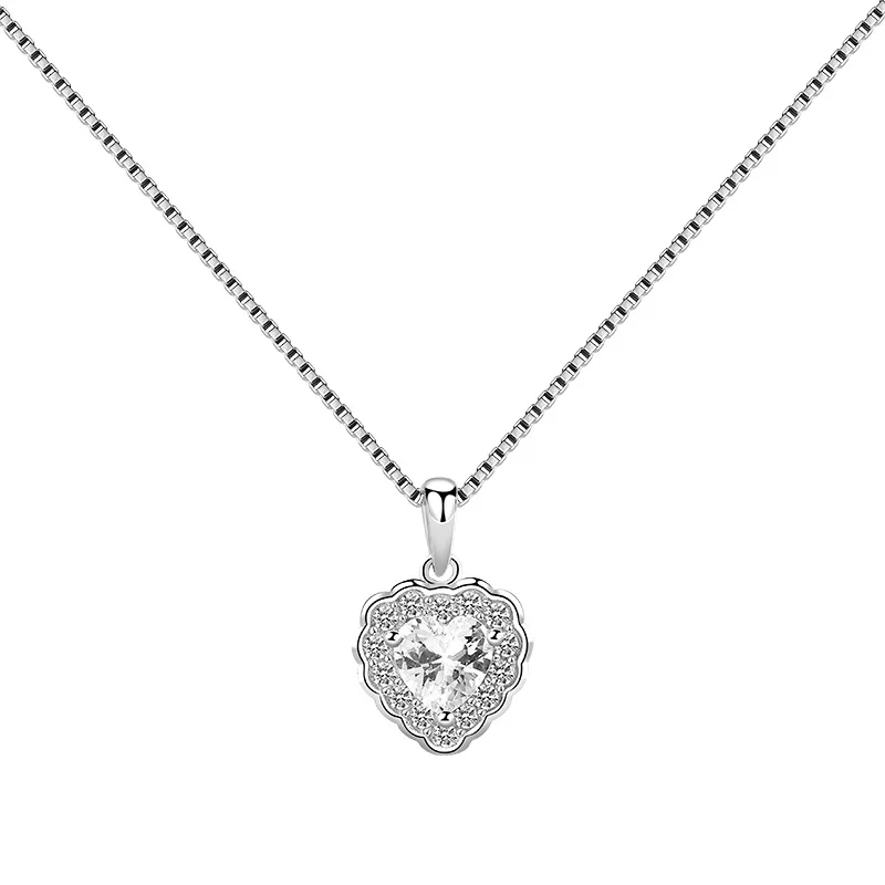 

SKA S925 Sterling silver necklace 3D heart zircon pendant necklace