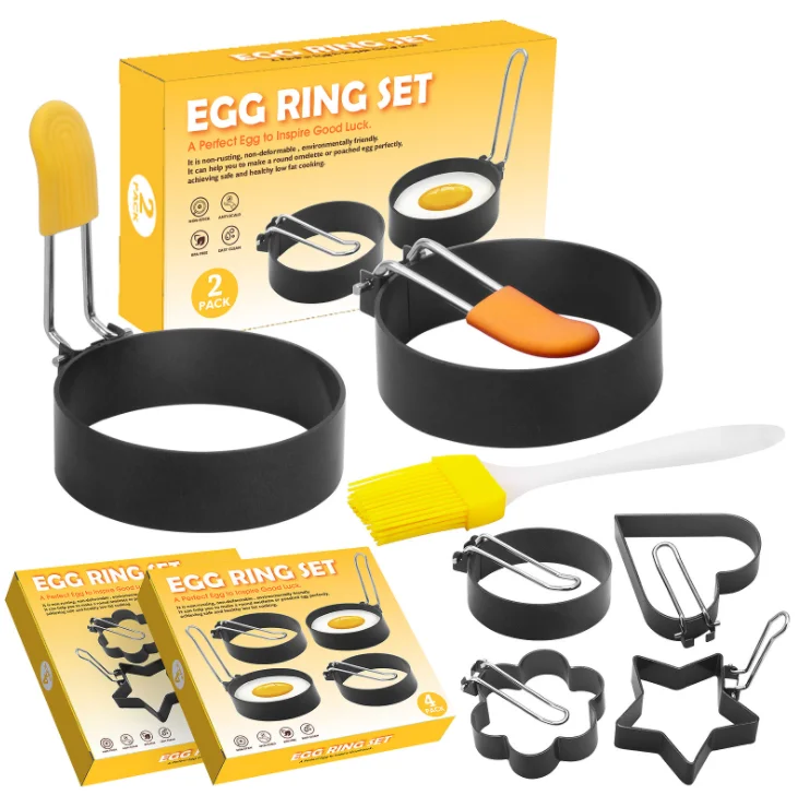 

Creative add high egg frying machine heart flower omelette model round star in kitchen omelette mold not stick egg ring, Black