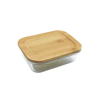 

factory price Food Containers Rectangular Glass Container Sets with Bamboo Lids