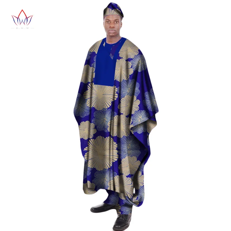 

3Pcs Set African Print Wax Long Men Loose Robe Shirt and Pant Hat Dashiki Traditional African Mens Clothing Plus Size WYN1312