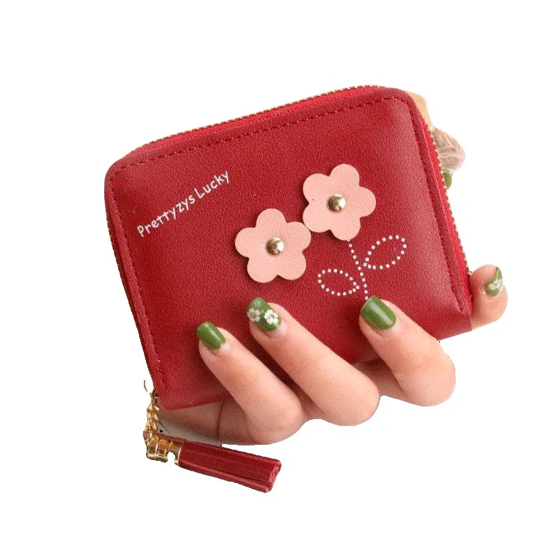 

Purse for woman handbag Short wallet women's zipper coin bag lovely flower Korean new mini small fresh zero wallet, Customizable