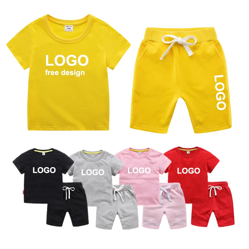 

2022 Custom Logo Summer Plain children's shorts suits Kids joggers Set Toddler Boy Clothing Set kids two piece outfits set