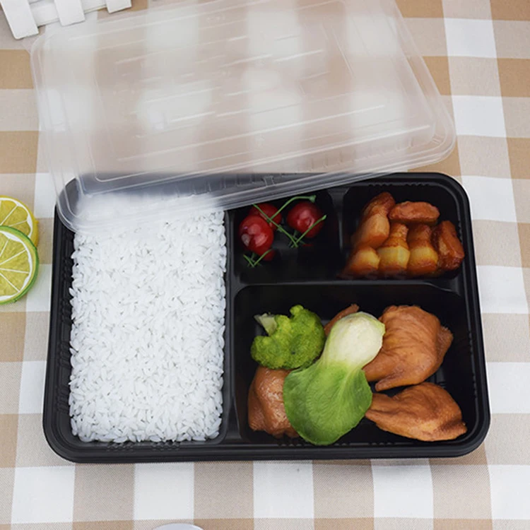 

Amazon Hot Sale Product Food Container Disposable Plastic Storage Bento Lunch Box 2021 New 4 Compartment 300 Sets Square Black