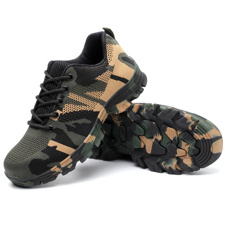 

Army Camouflage Light Weigh Breathable Flying Knit Cloth Industrial Carbon Fiber Steel toe Safety Shoes Working