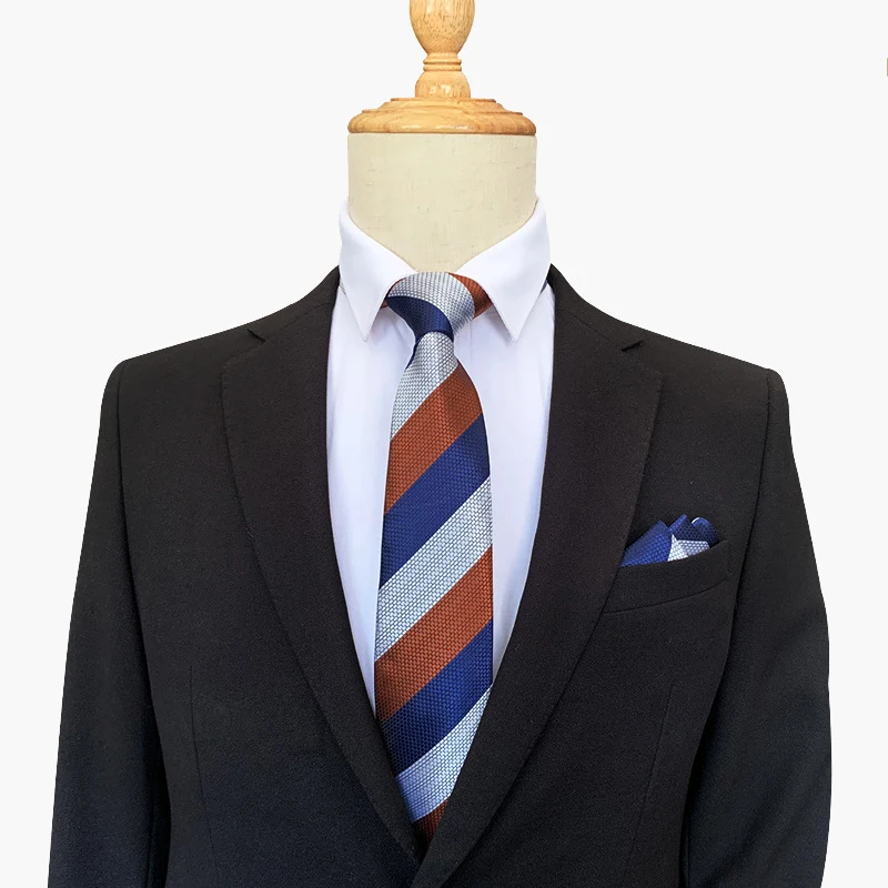 

Men's Ties Classic Blue Striped 8cm Silk Necktie Handkerchief Set Business Formal Wedding Tie Gift For Men