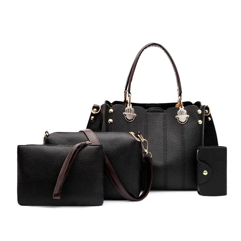 

High quality wholesale ladies purses 3pcs set handbags for women, Black/pink/white/brown/gray