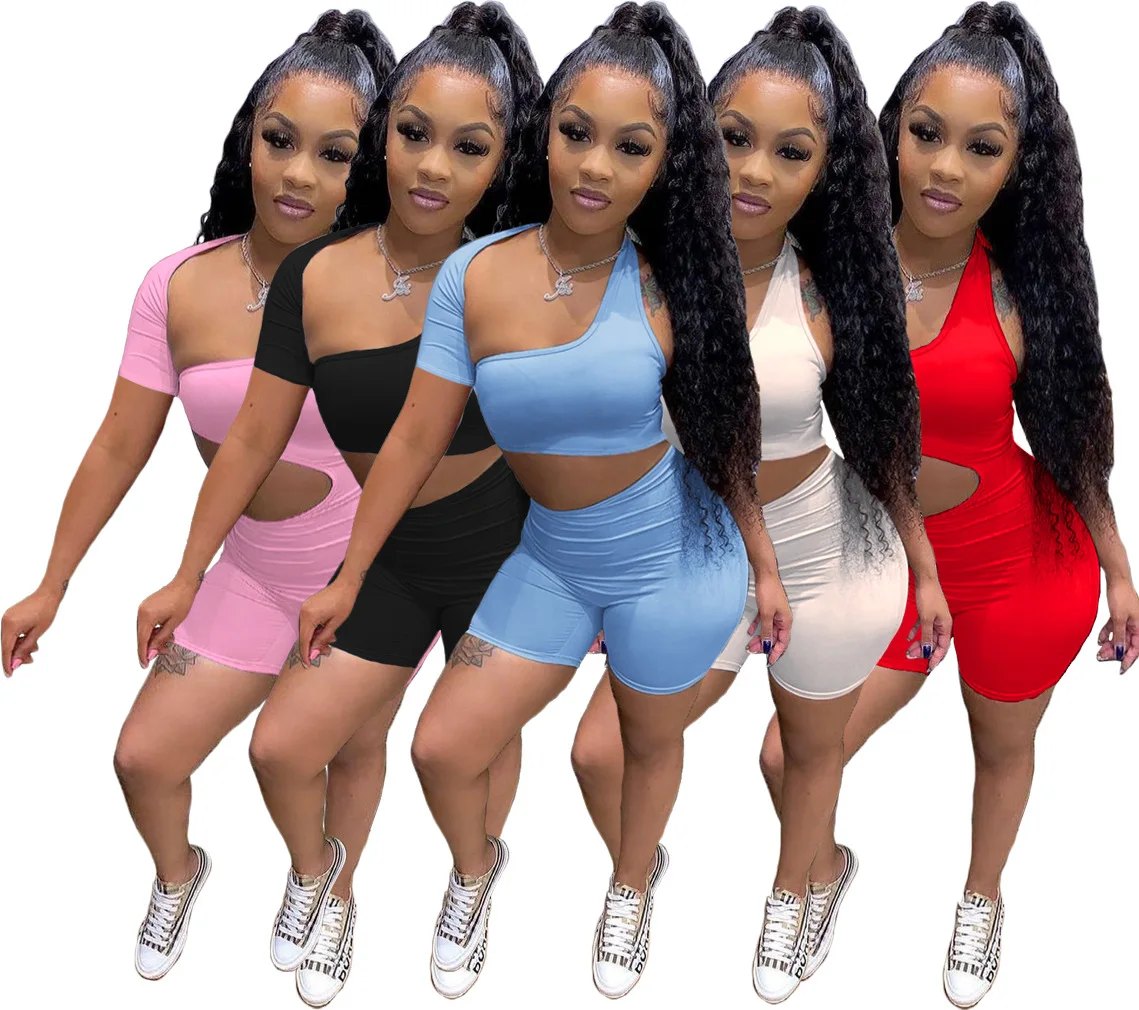 

Designer Summer One Shoulder Slim Fit Sportswear Short Jumpsuit Womens Rompers Onesie