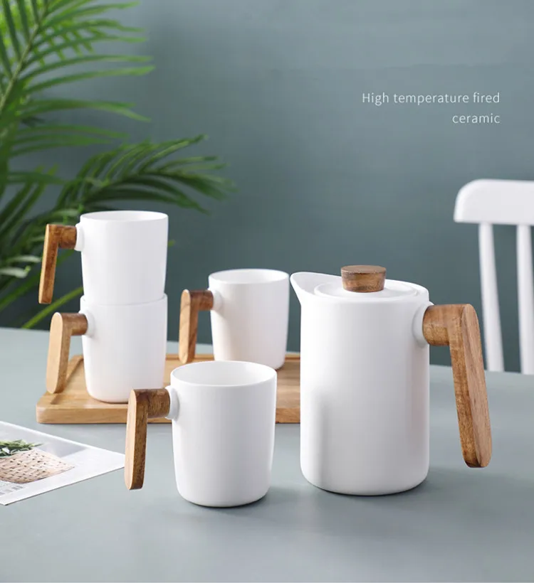 Nordic Black And White With Wood Tray Hotel Household Wooden Handle Tea