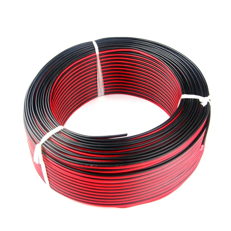 

Good quality Black and Red flat speaker cable 2 core 0.2mm2 ofc bare copper stranded audio video wire PVC insulation 80 degrees