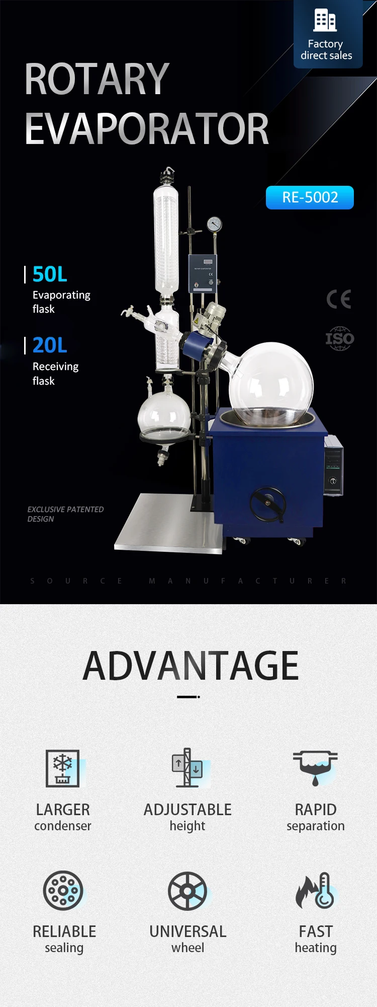 R5002 Chemical Vacuum Distillation & Evaporation Equipment Rotary Evaporator 50L