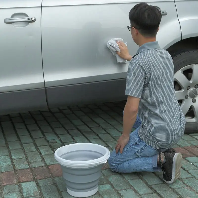 

2021 10L Premium Space Saving Silicone Folding bucket rigid folding water bucket with handle