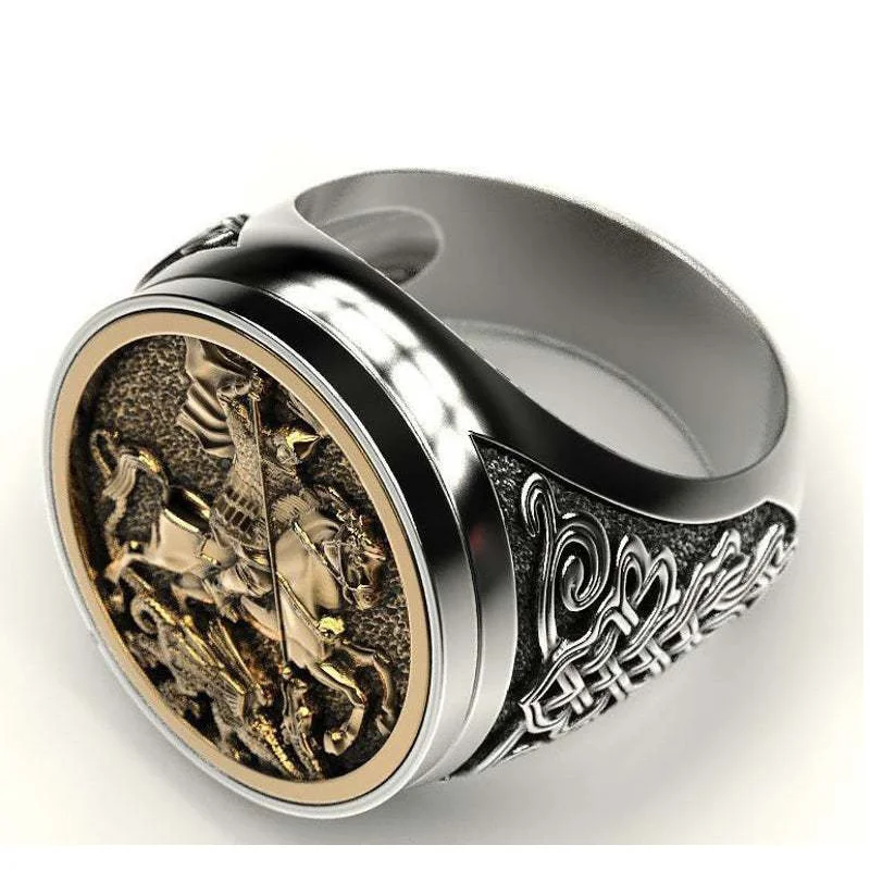 

925 two-tone roman soldier dragon ring skull rings gold filled rings stainless steel bijoux bijoux homme loc jewelry sieraden, Picture shows