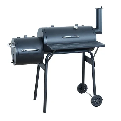 

2019 Outdoor Heavy duty Commercial Trolley Barrel Offest Charcoal BBQ Grill Smoker, Black