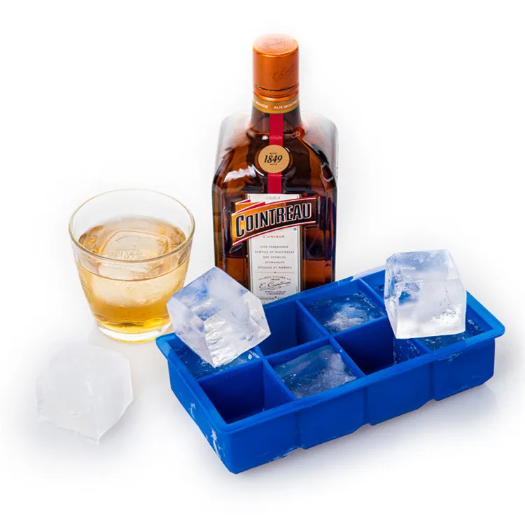 

8 Cavities Wholesale Custom Whiskey Beer Cubes Food Grade Silicone Large Square Ice Cube Tray Mold Maker Easy Release, Black