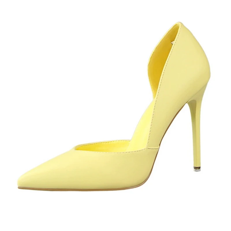 

Amazon AliExpress Hot Selling Office Lady High Heels Candy Color Pointed Toe Side Hollow Formal Shoes Women Heels Ladies