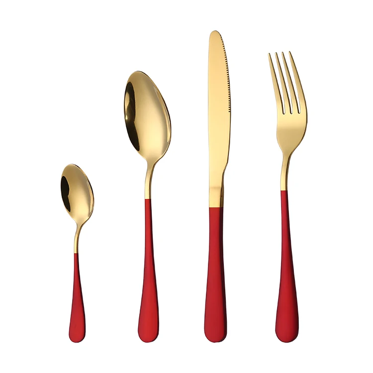 

Wholesale Stainless Steel Flatware Christmas Red Gold Cutlery Set, Gold and red