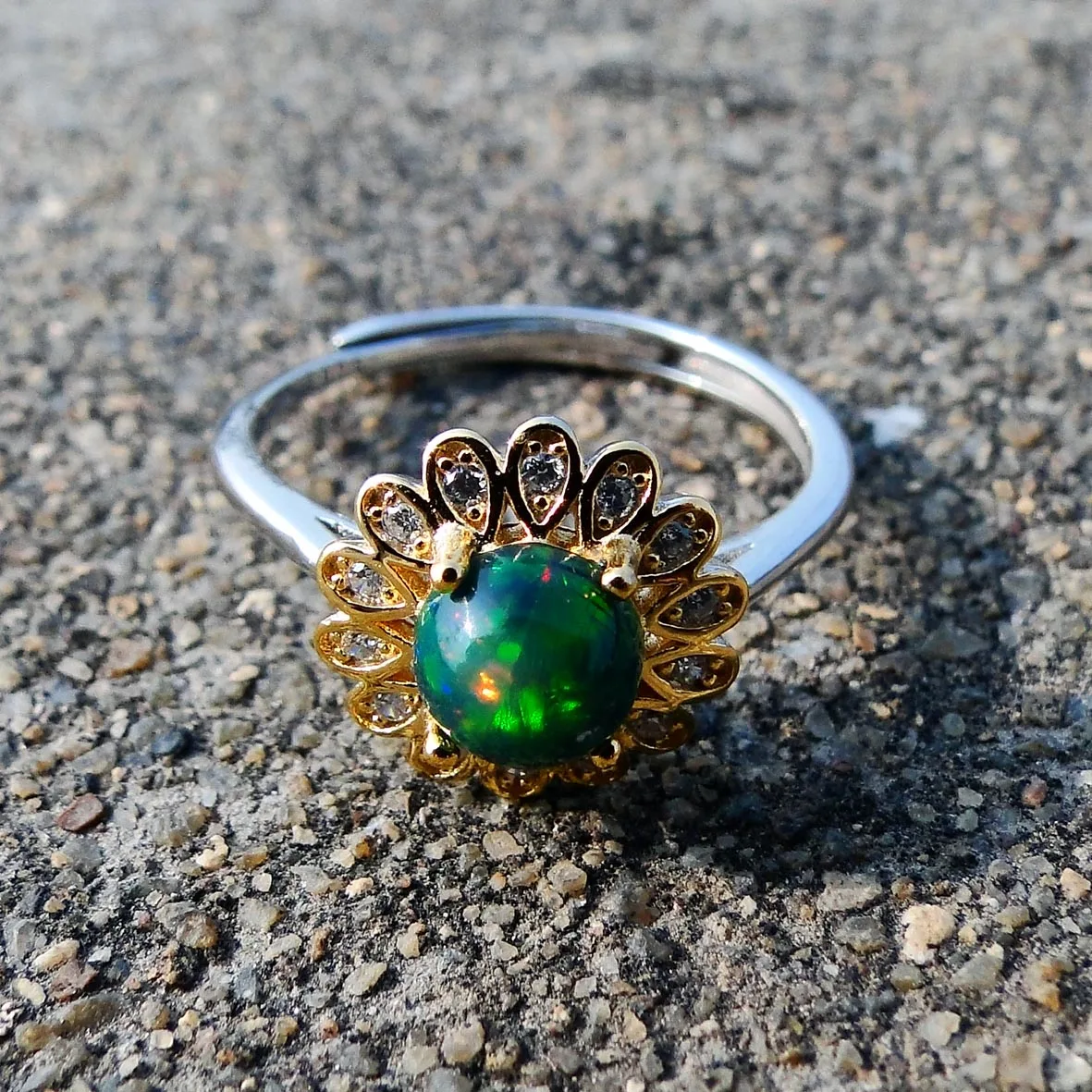 

925 Sterling Silver Simple Multicolor Opal 6mm Rings Women Adjustable Rings Real Natural Black Opal Round Engagement Jewelry