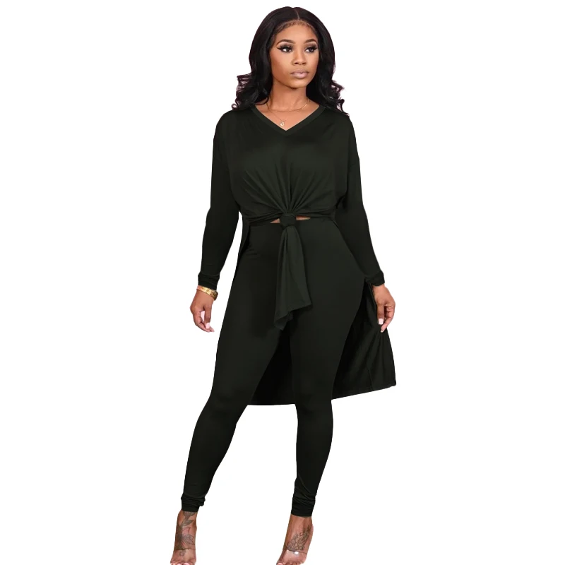 

New design long sleeve loose slit T-shirt and Butt Lifter Yoga Pants black sweatsuit womens tracksuits