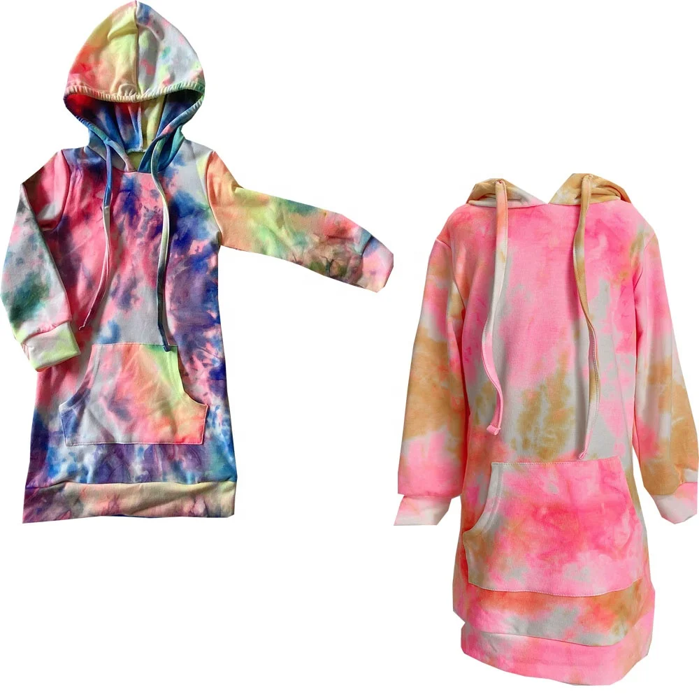

Hot Sale Wholesale Spring Autumn Kids Fashion Hoodie Dress Girls Long Tie-Dyed Dress, Picture shows