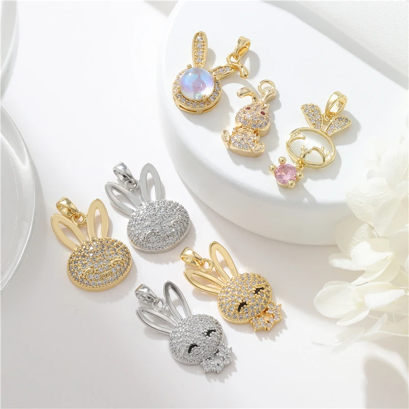 

Wholesale Brass 14K Gold Plate CZ Charms Rabbit Pendant Micro Inlaid Zirconia Jewelry Accessories For Jewelry Making