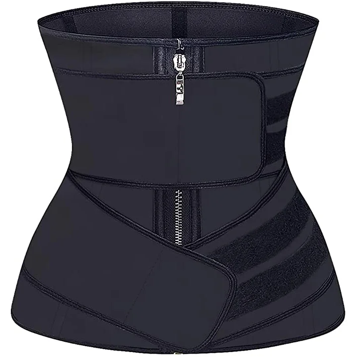 

New Design Trend 2 Belt Wholesale Latex Waist Trainer with Zipper+Hooks Corset Women Waist Trimmer Belt, Black